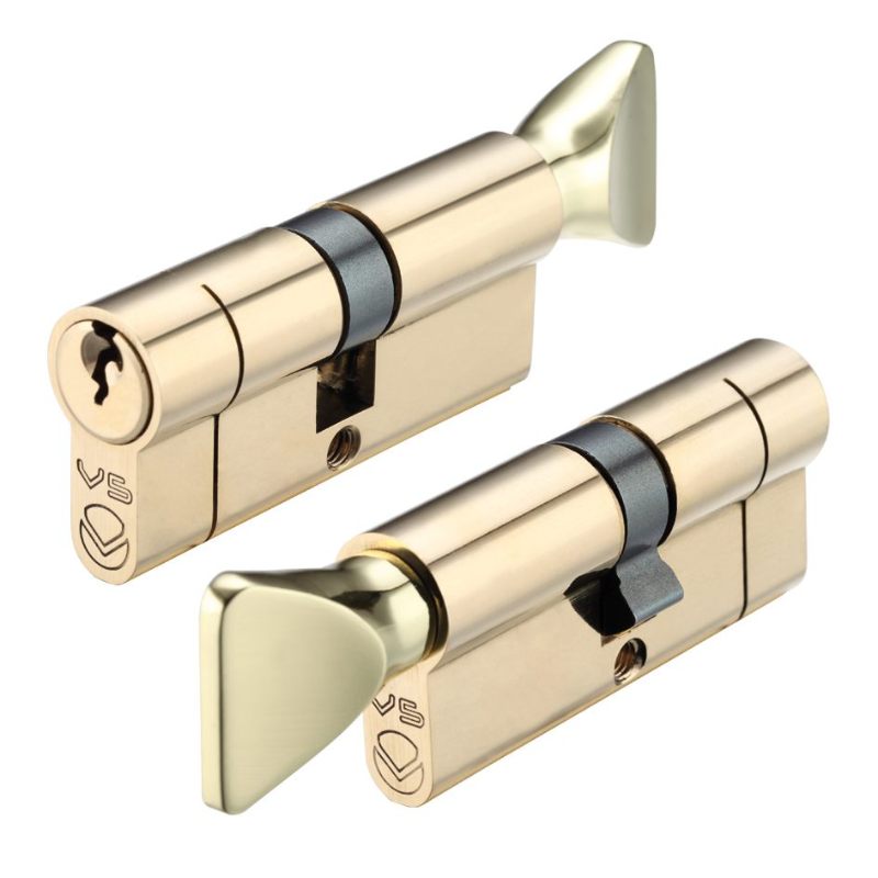 Zoo V5 70mm Euro Cylinder and Turn Keyed to Differ -Polished Brass