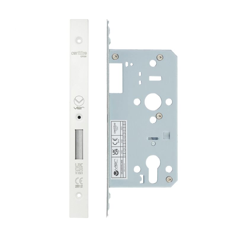 Zoo Din Euro Deadlock- Backset 55mm - 2 Pc Forend - Square - PCW - Powder Coated White-Powder Coat White