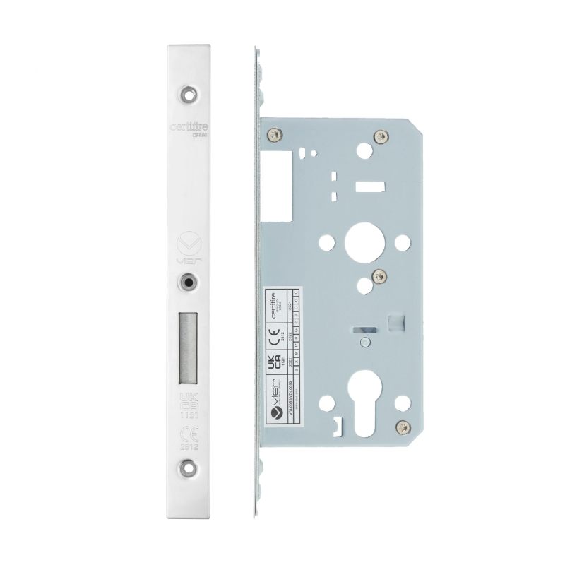 Zoo Din Euro Deadlock- Backset 55mm - 2 Pc Forend - Square - PSS - Polished Stainless Steel-Polished Stainless