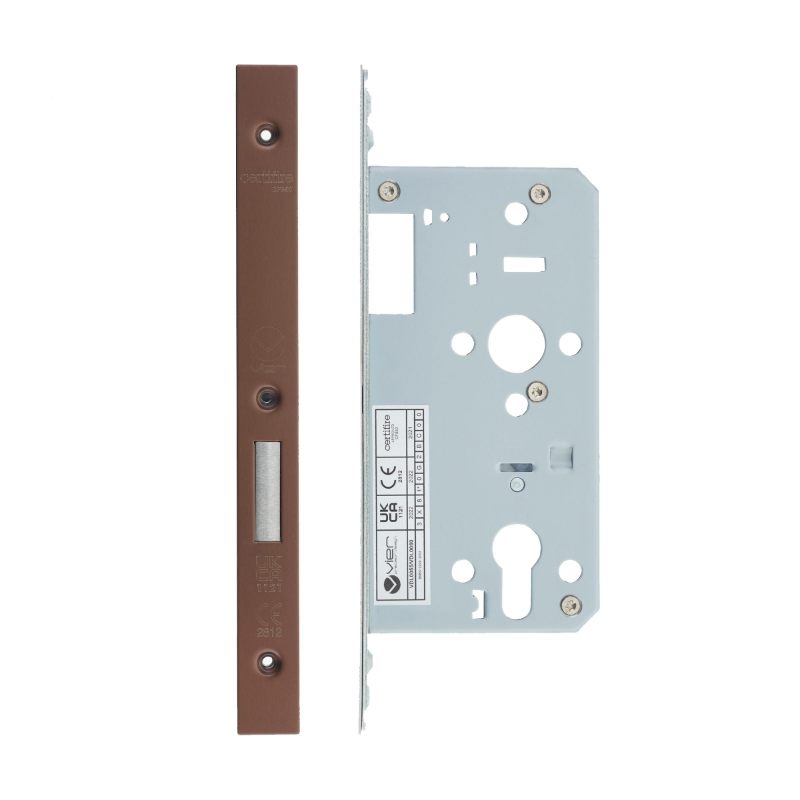 Zoo Din Euro Deadlock- Backset 55mm - 2 Pc Forend Square - PVDBZ - Satin Bronze Effect-PVD Bronze