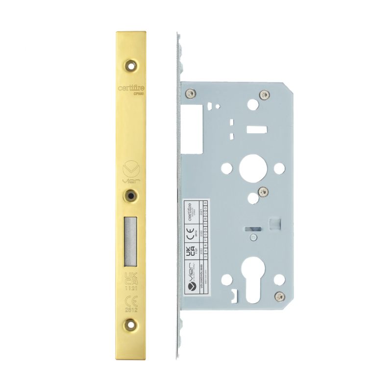 Zoo Din Euro Deadlock- Backset 55mm - 2 Pc Forend - Square - PVDG- Polished Brass Effect-PVD Satin Brass