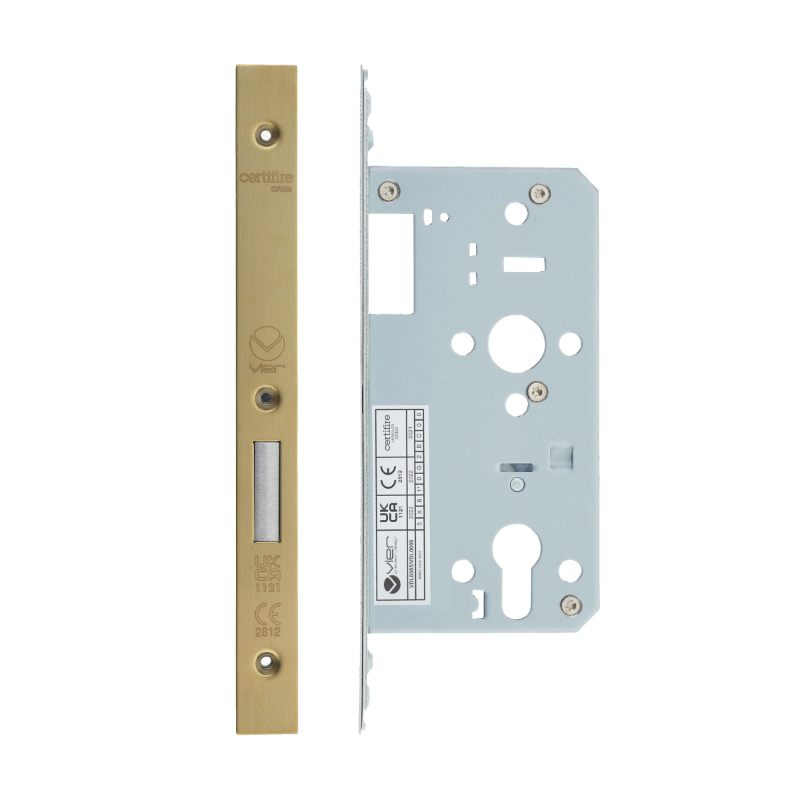 Zoo Din Euro Deadlock- Backset 55mm - 2 Pc Forend - Square - PVDSB - Satin Brass Effect-PVD Satin Brass