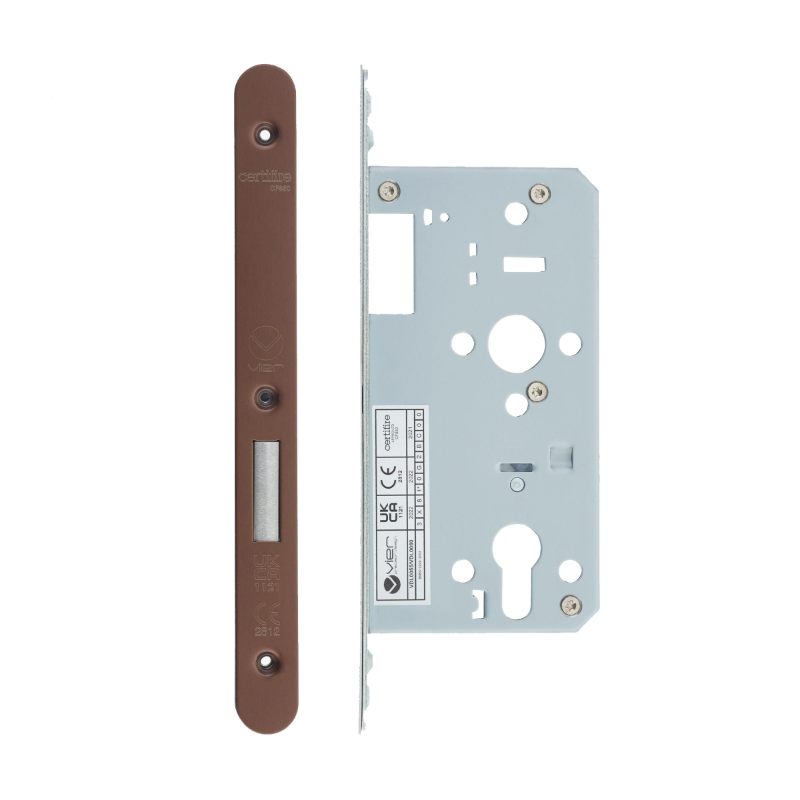 Zoo Din Euro Deadlock- Backset 55mm - 2 Pc Forend - Radius - PVDBZ- Satin Bronze Effect-PVD Bronze