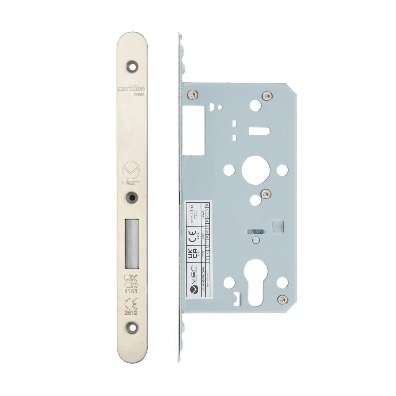 Zoo Din Euro Deadlock- Backset 55mm - 2 Pc Forend - Radius - SSS - Satin Stainless Steel-Satin Stainless