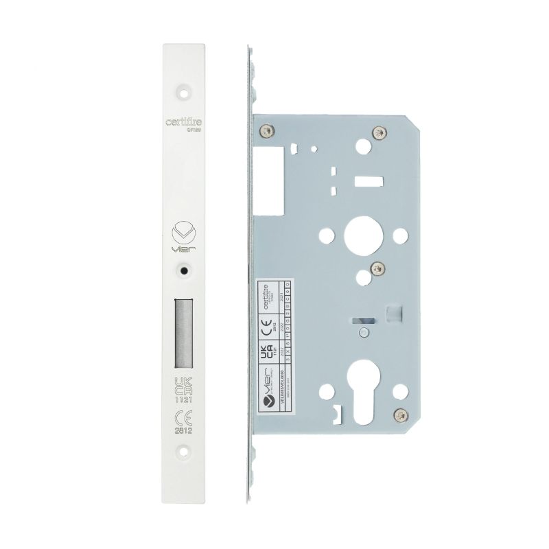 Zoo Din Euro Deadlock- Backset 60mm - 2 Pc Forend - Square - PCW - Powder Coated White-Powder Coat White