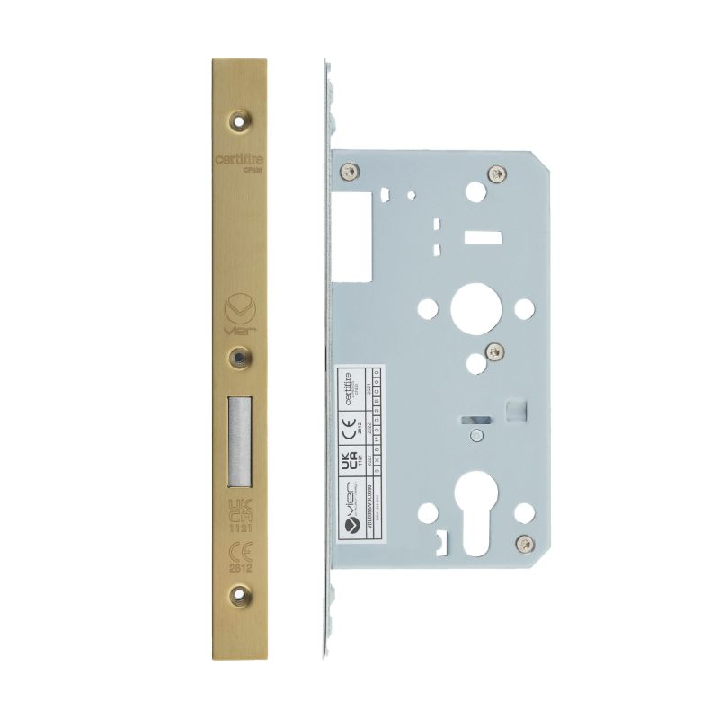 Zoo Din Euro Deadlock- Backset 60mm - 2 Pc Forend - Square - PVDSB - Satin Brass Effect-PVD Satin Brass