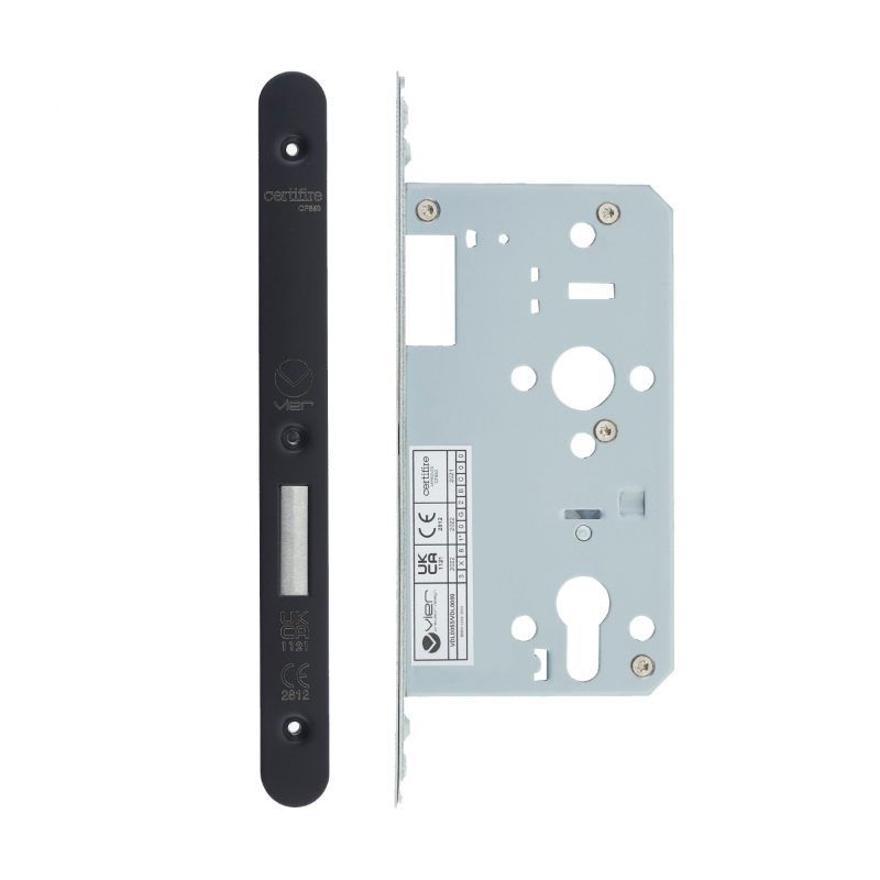 Zoo Din Euro Deadlock- Backset 60mm - 2 Pc Forend - Radius - PCB - Powder Coated Black-Powder Coat Black