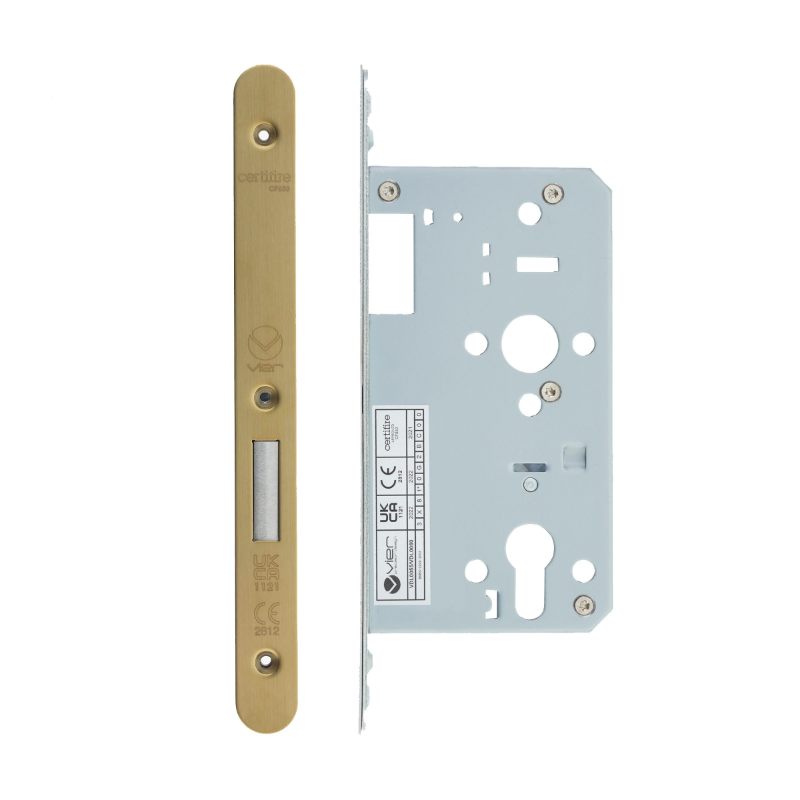 Zoo Din Euro Deadlock- Backset 60mm - 2 Pc Forend - Radius - PVDSB- Satin Brass Effect-PVD Satin Brass