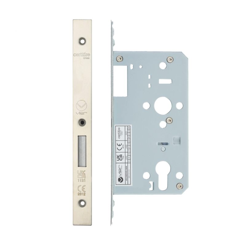 Zoo Din Euro Deadlock- Backset 60mm - 2 Pc Forend - Square - SSS - Satin Stainless Steel-Satin Stainless