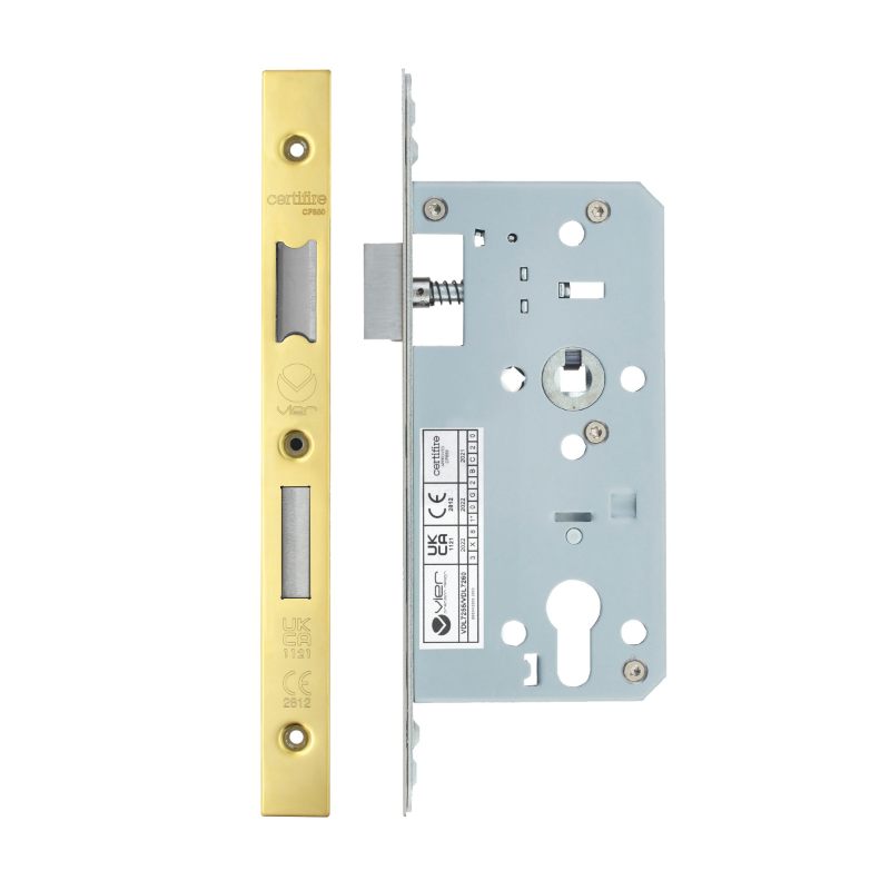 Zoo Din Euro Sashlock- Backset 55mm - 2 Pc Forend - Square - PVDG- Polished Brass Effect-PVD Satin Brass