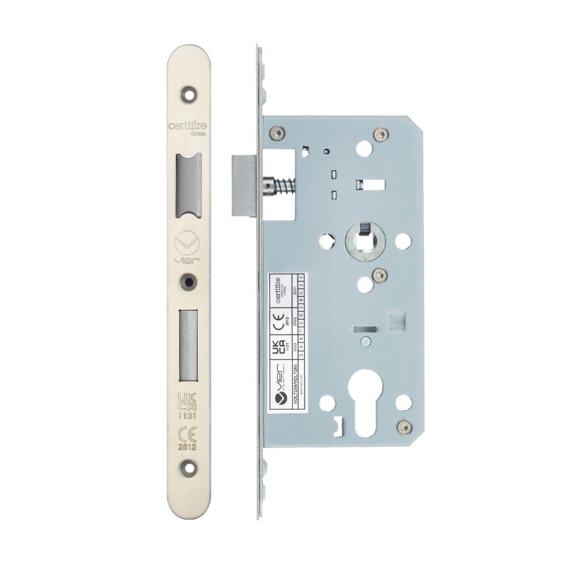 Zoo Din Euro Sashlock- Backset 55mm - 2 Pc Forend - Radius - SSS - Satin Stainless Steel-Satin Stainless