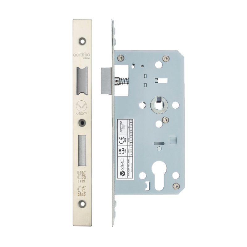 Zoo Din Euro Sashlock- Backset 55mm - 2 Pc Forend - Square - SSS - Satin Stainless Steel-Satin Stainless