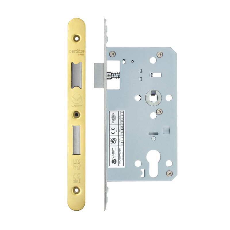 Zoo Din Euro Sashlock- Backset 60mm - 2 Pc Forend - Radius - PVDG - Polished Brass Effect-PVD Satin Brass