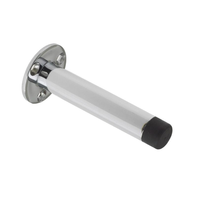 Zoo Door Stop - Cylinder with Rose 90mm - Face Fix-Polished Chrome