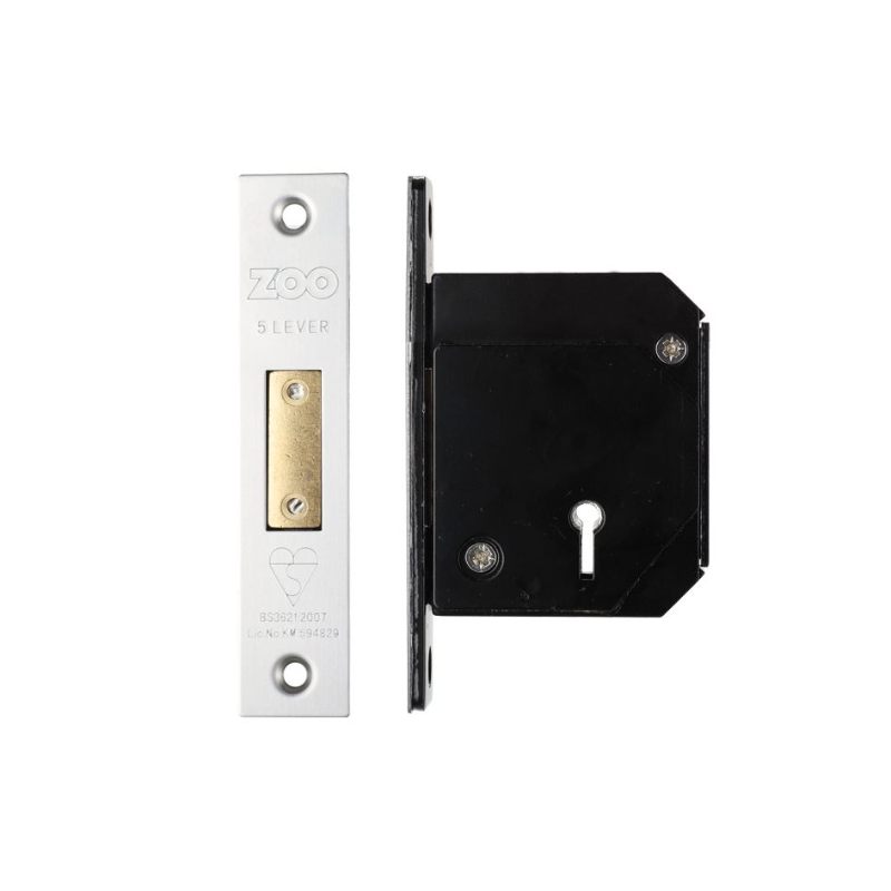 Zoo British Standard 5 Lever Deadlock - 67mm c/w Esc - Chubb Retro Fit 3G114-Satin Stainless