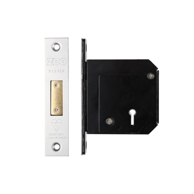 Zoo British Standard 5 Lever Deadlock - 80mm c/w Esc - Chubb Retro Fit 3G114-Satin Stainless