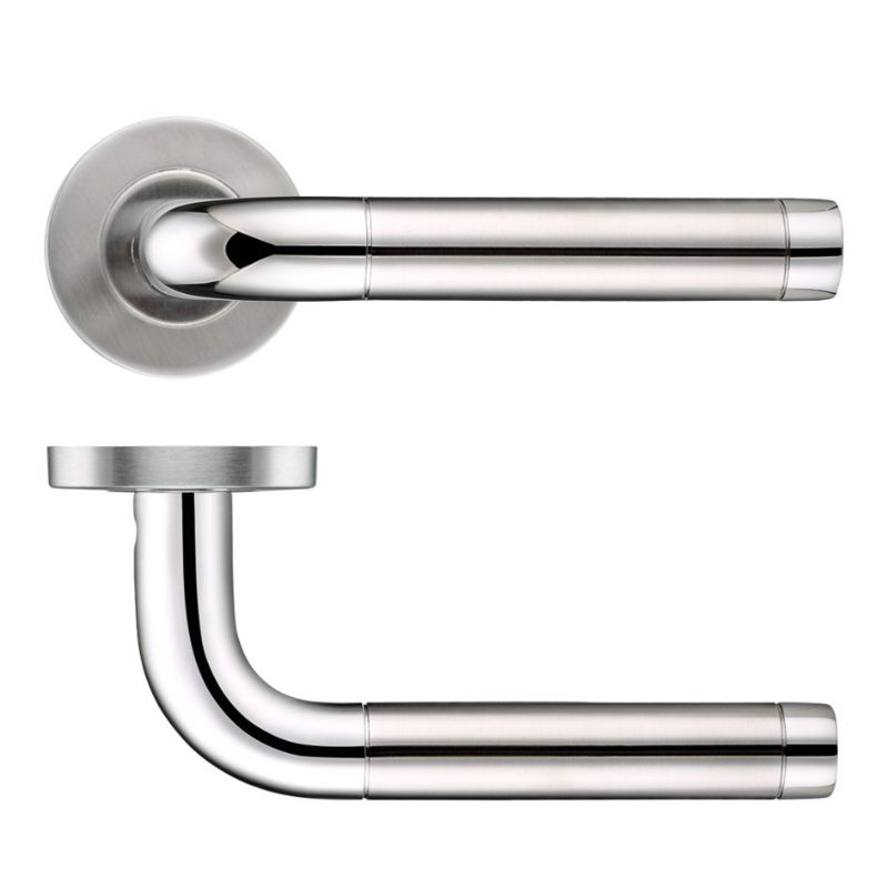 Zoo 19mm Radius Dual Finish Lever - Push On Rose - 52mm Dia - Grade 201-Polished Stainless