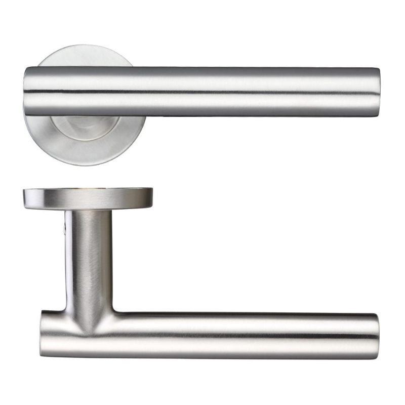 Zoo 19mm Straight T-Bar Lever - Push On Rose - 52mm Dia - Grade 201-Satin Stainless