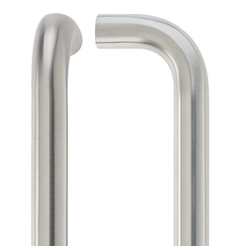 Zoo 22mm D Pull Handle - 425mm Centers - Grade 201 - Bolt Through Fixings-Satin Stainless